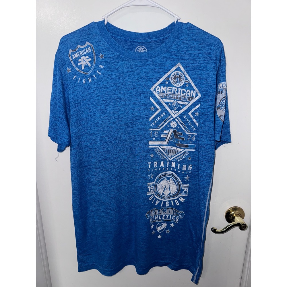 American Fighter Mens Blue Heather Graphic T-Shirt Training Division Large
